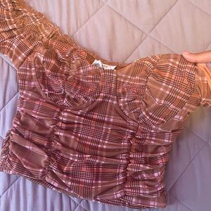 womens rutched brown pink and orange
top size L
